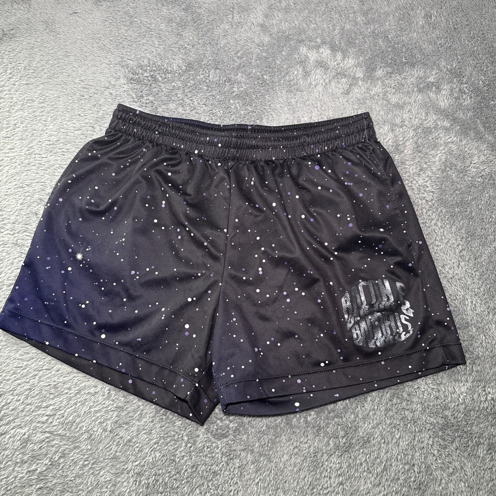 Bacon And Barbells Men's SZ L Training Shorts Fitness Purple Galaxy Design
